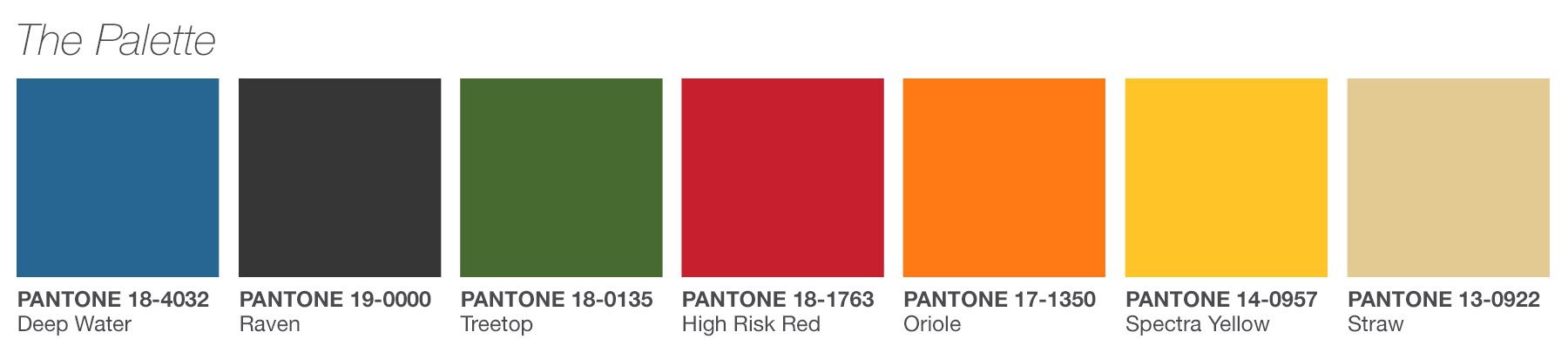 Институтът за цветове Pantone е определил следните основни цветове